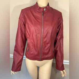 BONGO Women's Deep Red Faux Leather Bomber Jacket Large